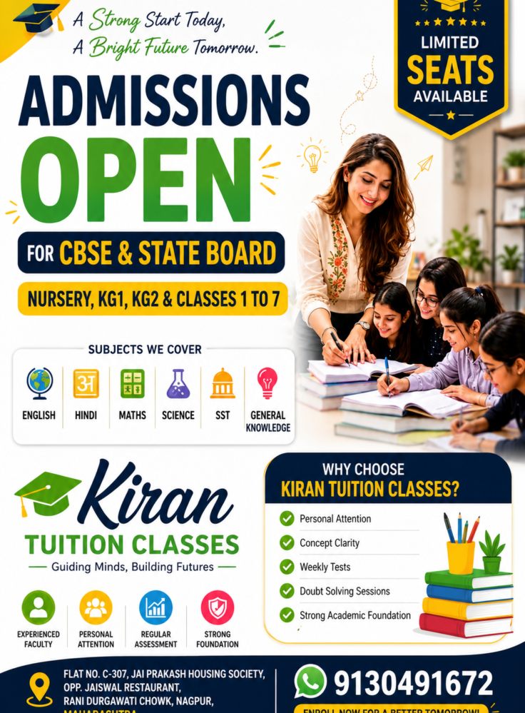 Best CBSE & State Board Tuition Classes in Nagpur | Admissions Open for Nursery to Class 7 | Kiran Tuition Classes