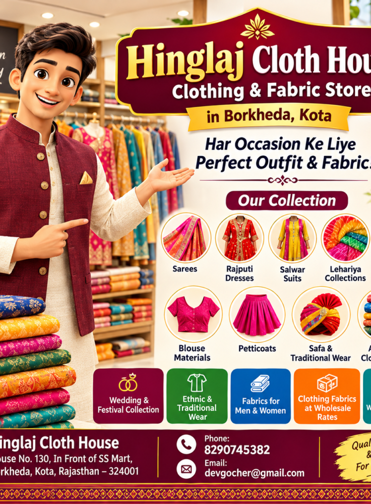 Hinglaj Cloth House Kota – Clothing, Ethnic Wear and Wholesale Fabrics